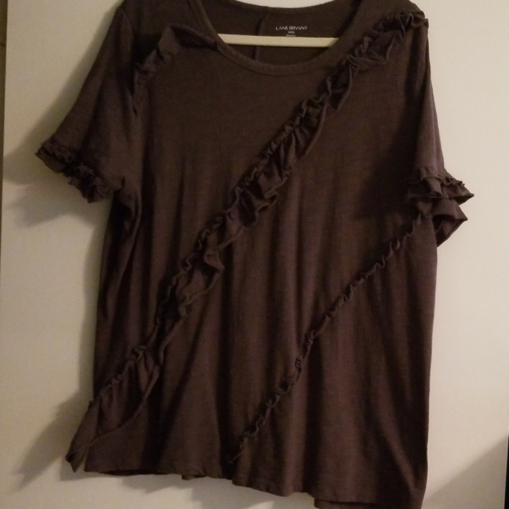 Charcoal grey short sleeved ruffle top
